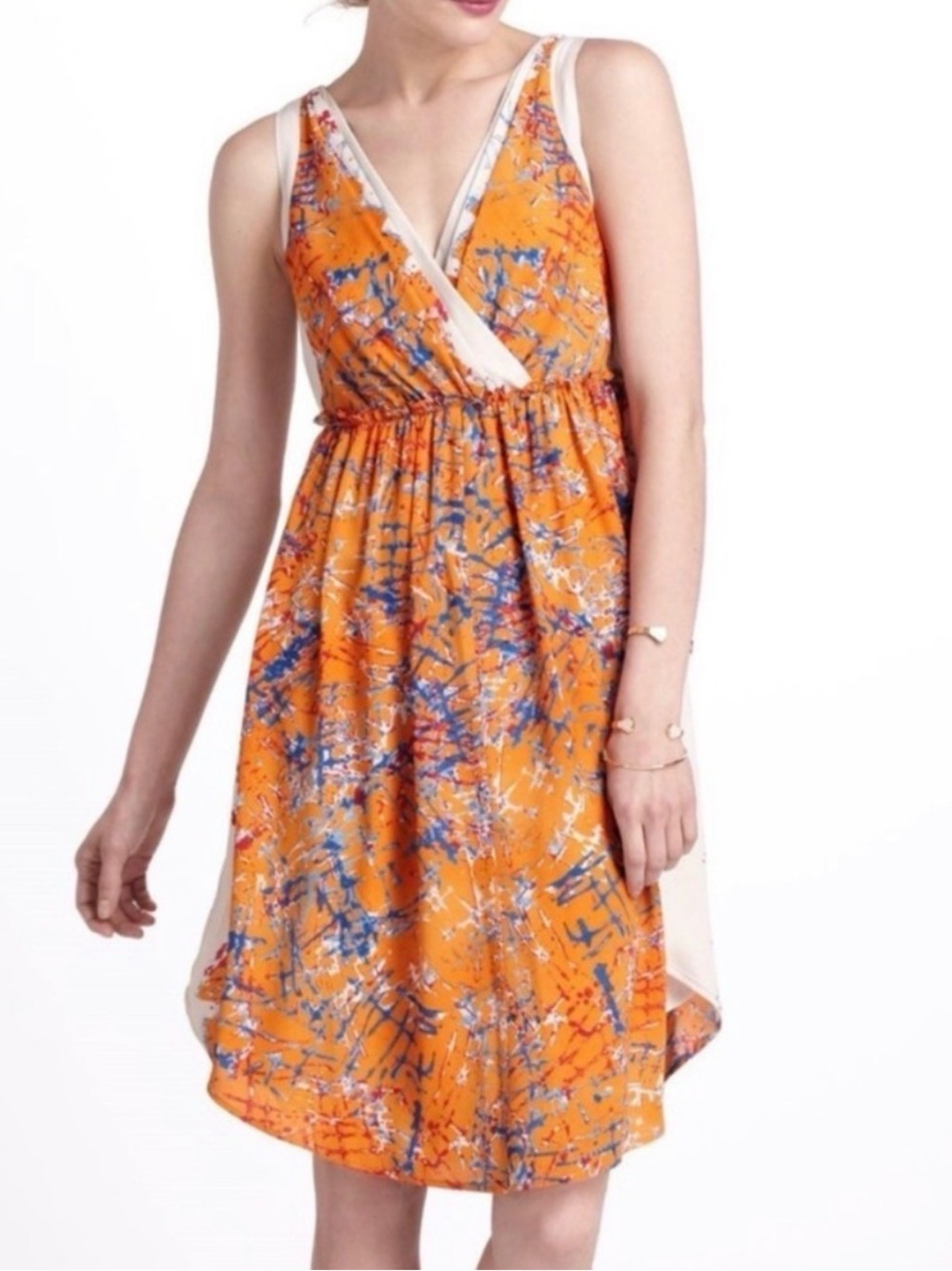 Tabitha (Anthropologie) Orange Abstract Print Sleeveless VNeck Dress